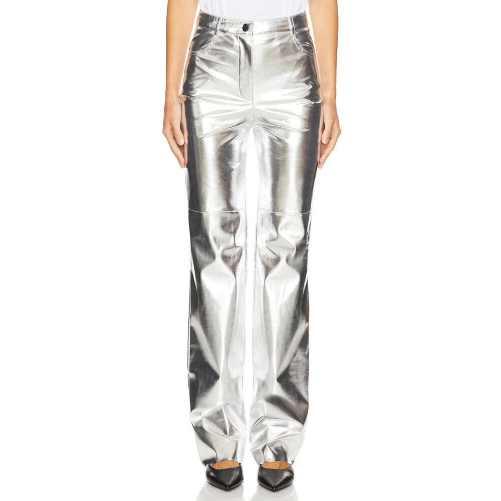 Cultnaked Killa chrome silver faux leather Trouser Size L NWT $330 msrp